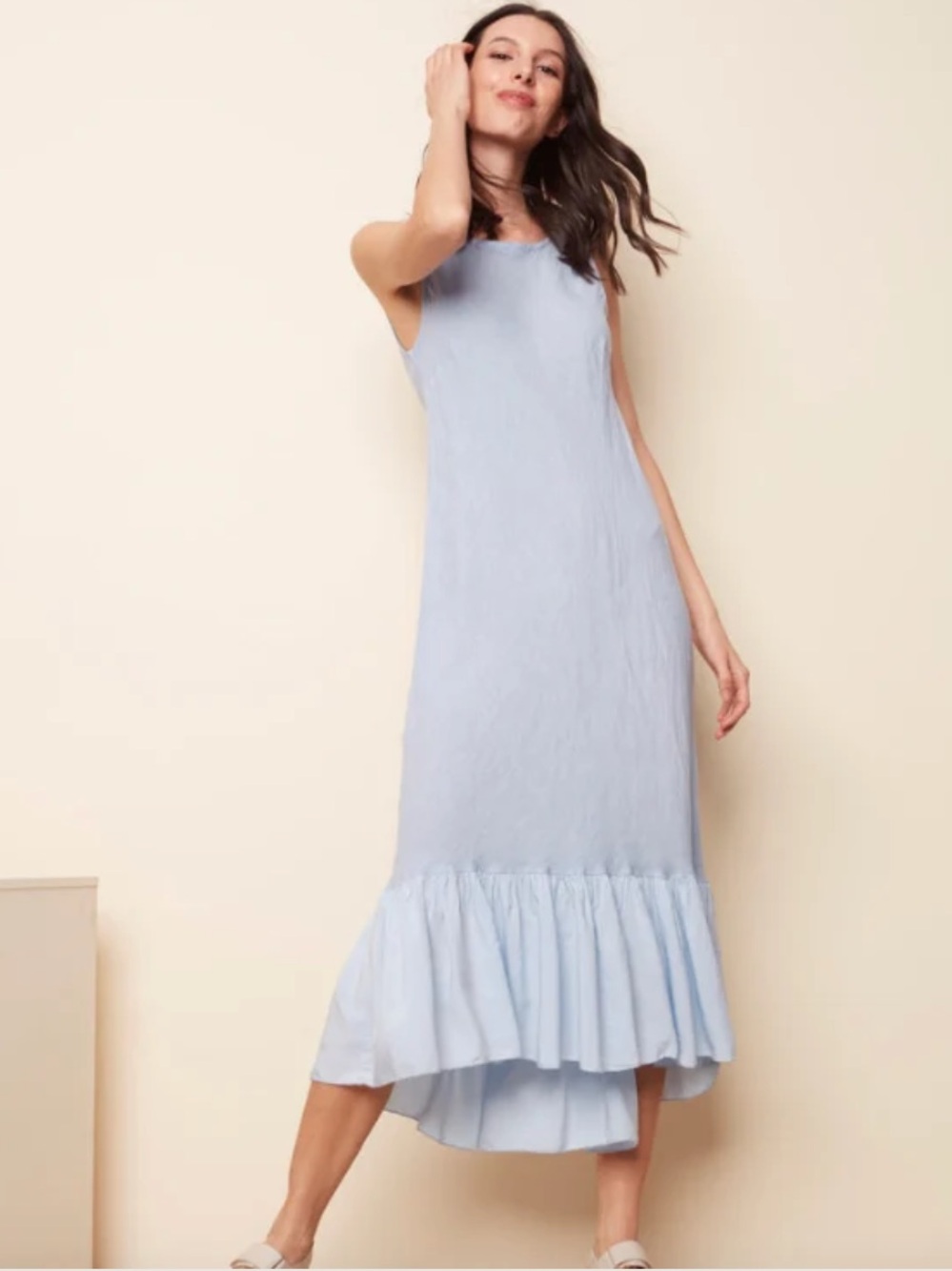 Charlie B Sleeveless Linen Dress with Ruffle size Large